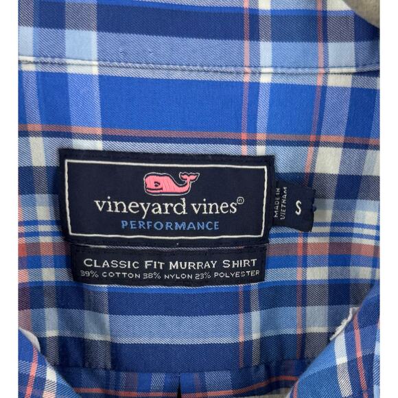 Vineyard Vines Mens Classic Fit Murray Shirt Sz Small Blue Coral Plaid Button Up - Picture 3 of 4